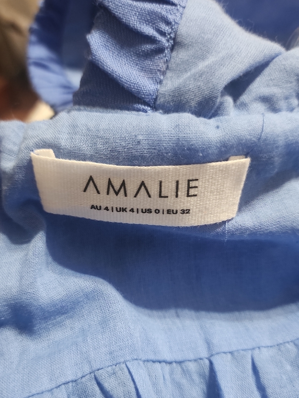Amalie The Label Khalia Linen Plunge Puff Sleeve Mini Dress, Blue Size 0 - Picture 11 of 12